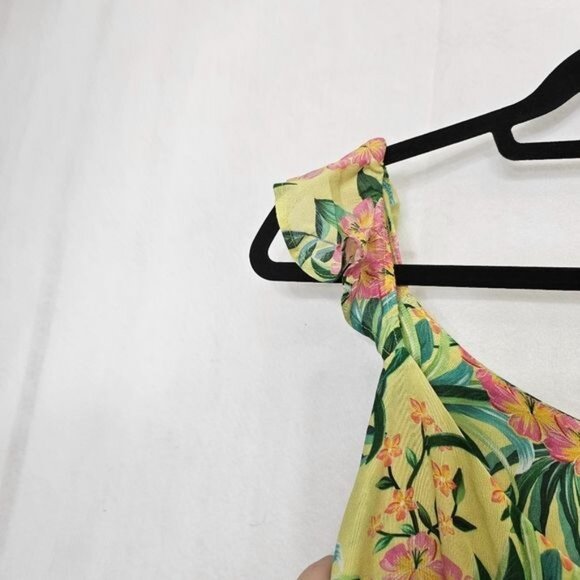 Farm Rio For Anthropologie Yellow Floral Ruffled Tank Button Front Top Large - Picture 8 of 11